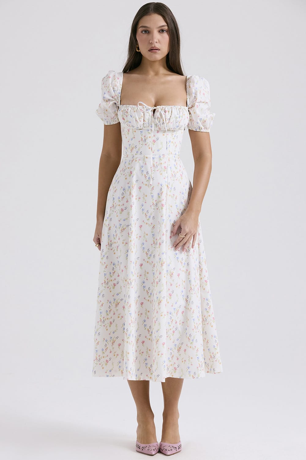 French Vintage Floral Spaghetti Strap Midi Dress – Fairy Elegance Corset Dress