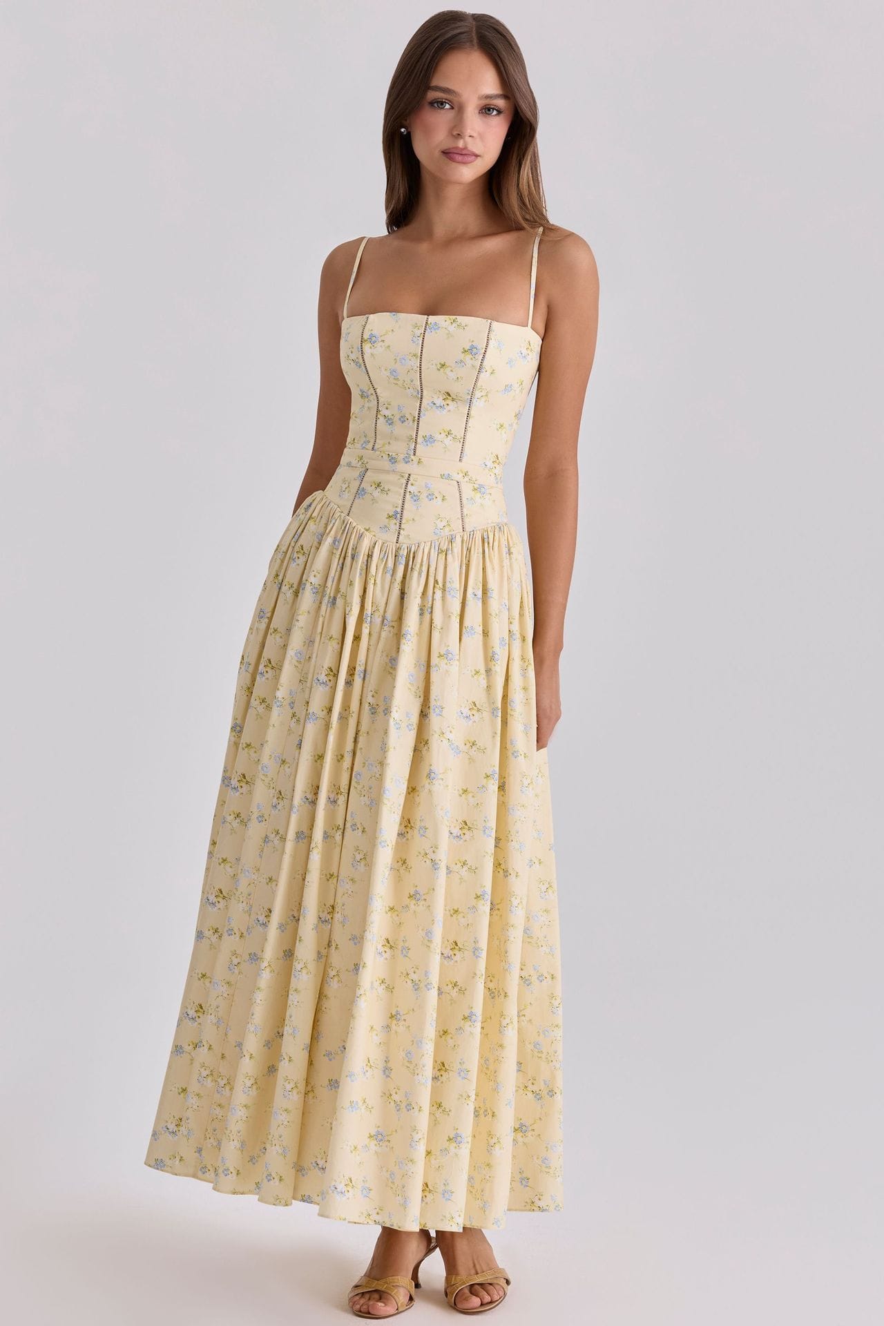 French Vintage Floral Spaghetti Strap Midi Dress – Fairy Elegance Corset Dress