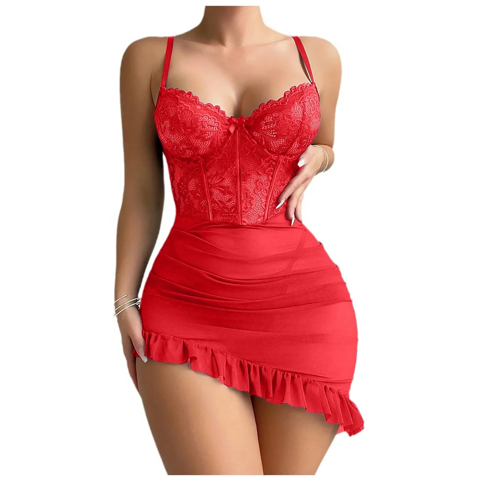 Sheer Lace Underwire Lingerie Set for Women – Transparent Elegant Nightdress & Sleepwear