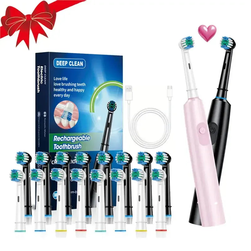 Rotary Electric Toothbrush for Adults, Smart Rotating Power Toothbrush with 5 Cleaning Modes, Soft Bristles, USB Rechargeable, 8 Replacement Heads
