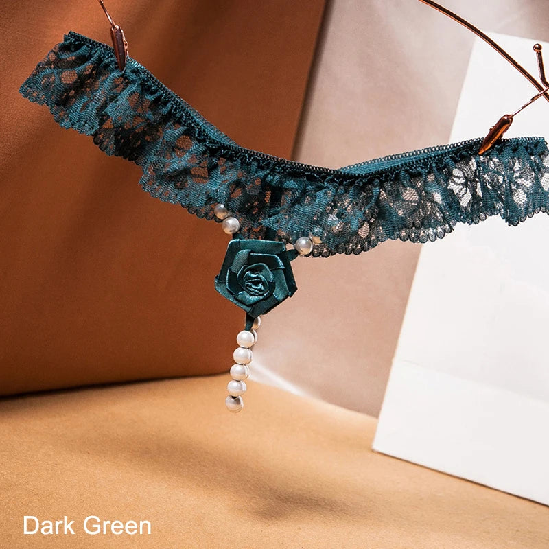 Ultra-Thin Embroidered Panties with Pearl Rose Embellishment