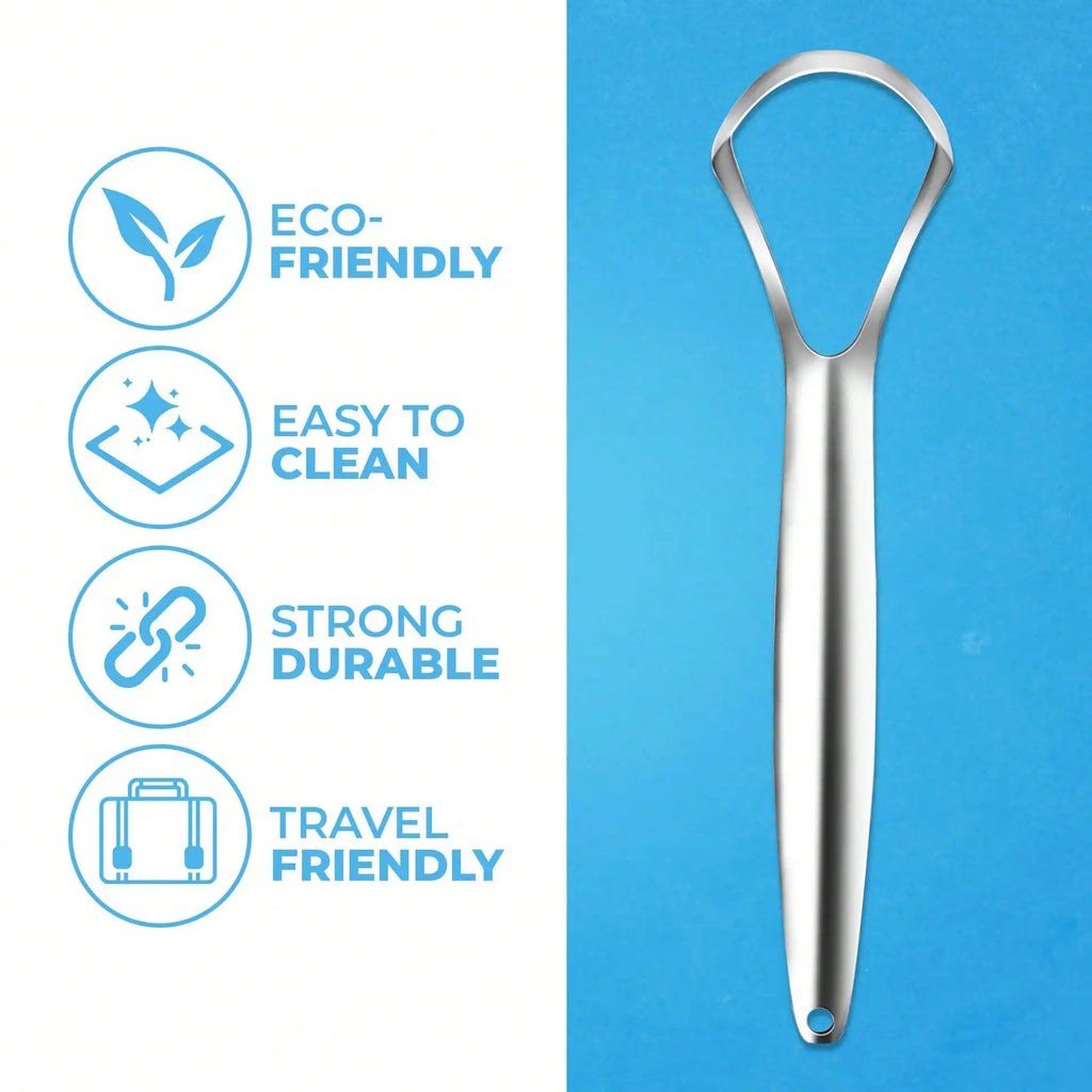 Stainless Steel Tongue Scraper - 2 Pack Metal Tongue Cleaner for Bad Breath, Professional Oral Care Tool for Adults