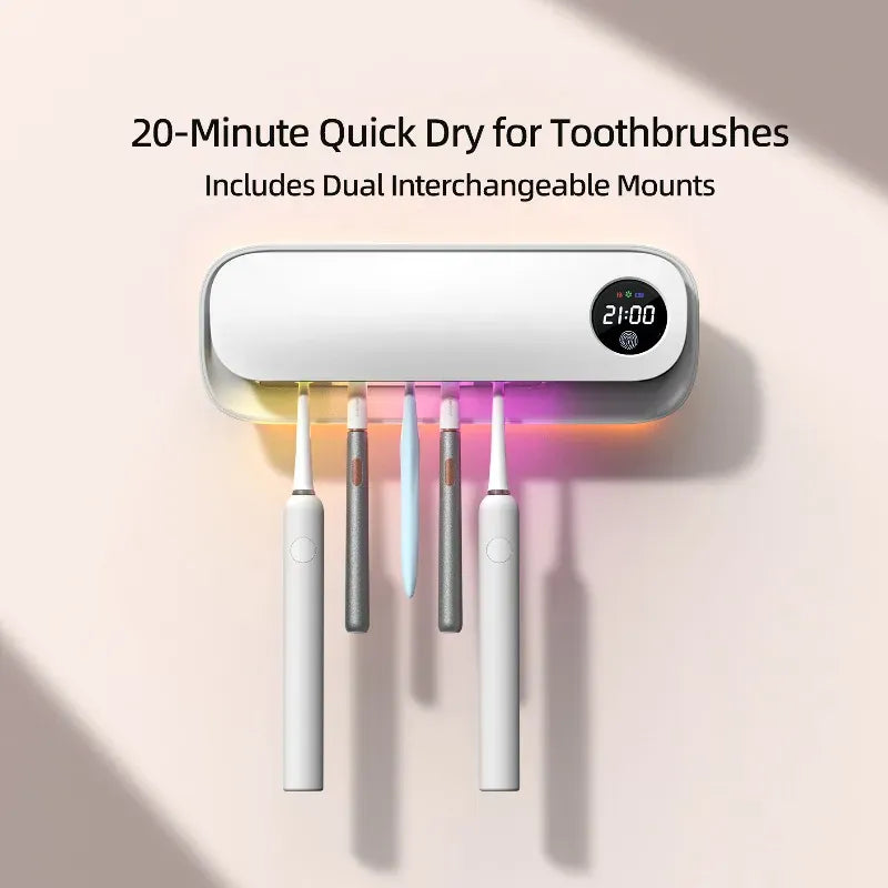 UV Toothbrush Sanitizer and Holder - Rechargeable Wall-Mount Toothbrush Cleaner with 20-Min Quick Dry, Family Bathroom Oral Care Organizer