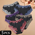 5-Pack Women’s Lace Panties – Soft Cotton Blend, Romantic Print & Comfortable Fit