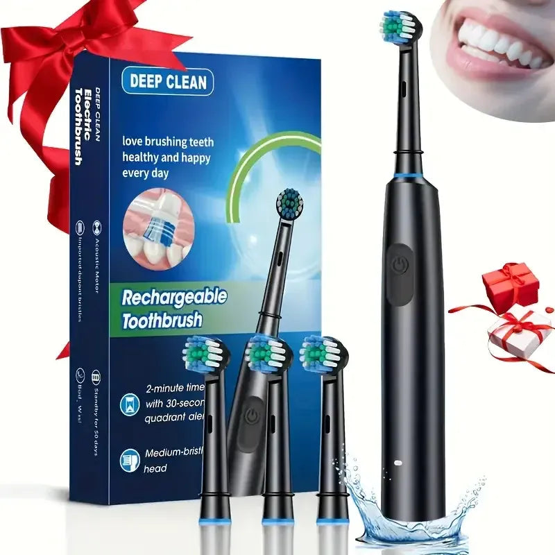 Rotary Electric Toothbrush for Adults, Smart Rotating Power Toothbrush with 5 Cleaning Modes, Soft Bristles, USB Rechargeable, 8 Replacement Heads