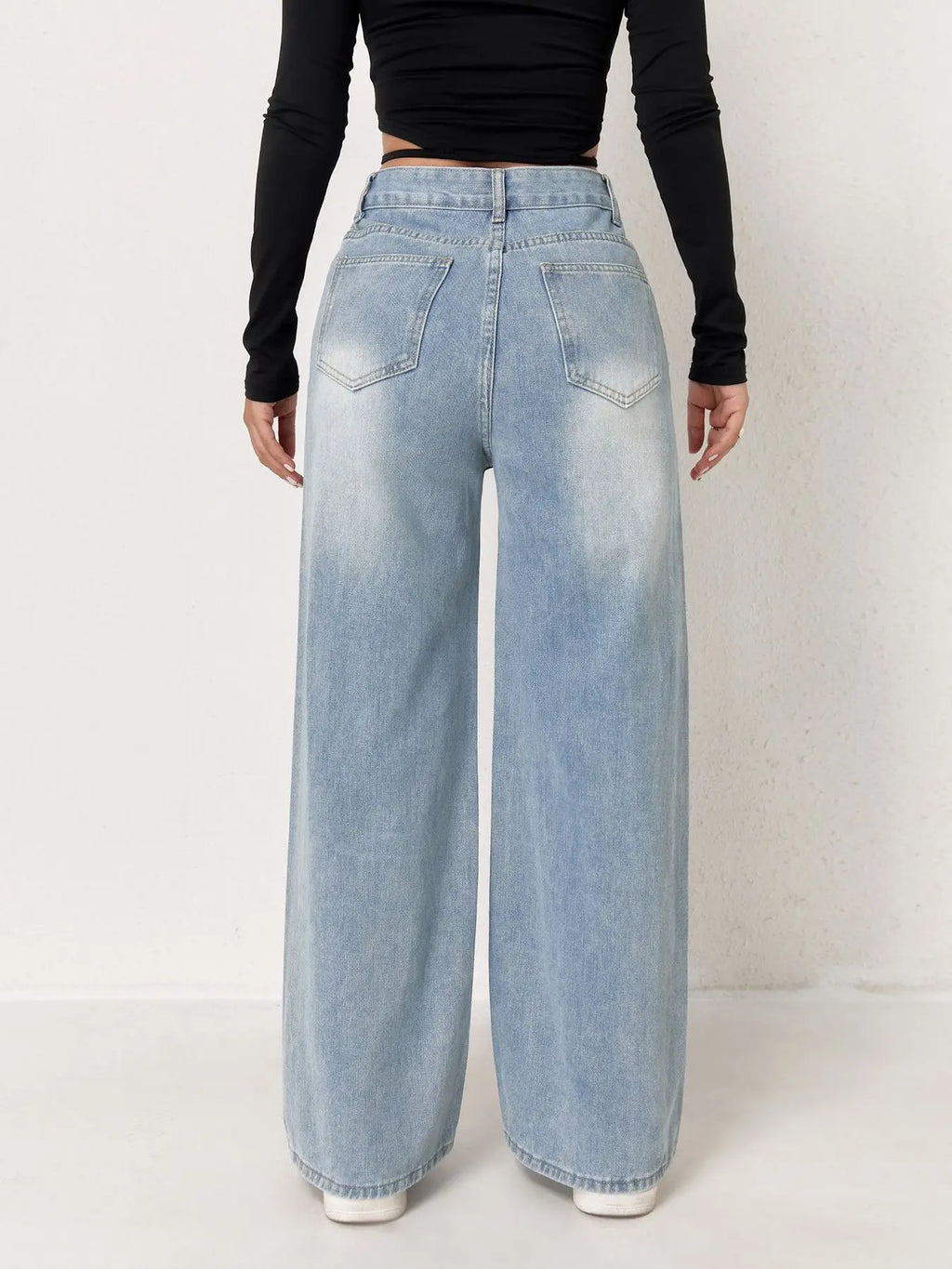 SkyWide Jeans – Women Y2K Light Blue Wide Leg Denim Pants | Casual Loose Fit Stretch Jeans