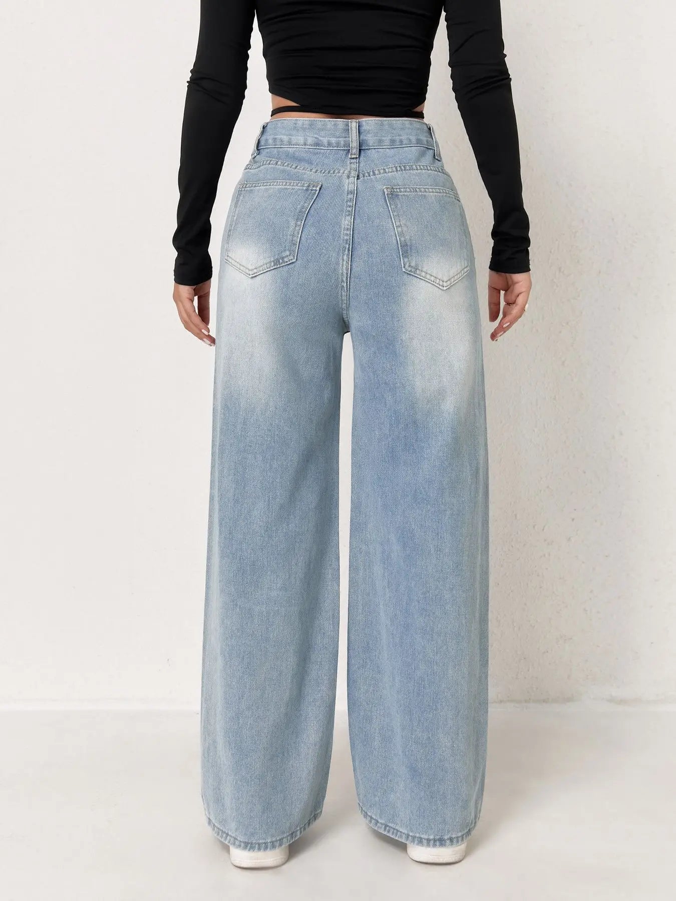 SkyWide Jeans – Women Y2K Light Blue Wide Leg Denim Pants | Casual Loose Fit Stretch Jeans