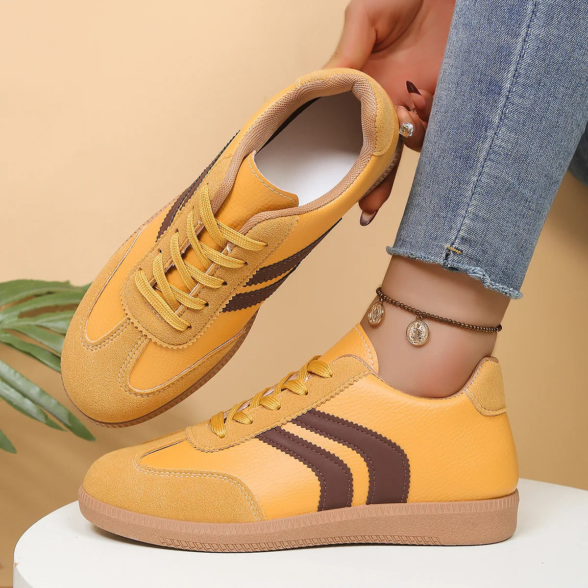 Leopard Print Shimmer Sneakers – Stylish Lace-Up Casual Shoes