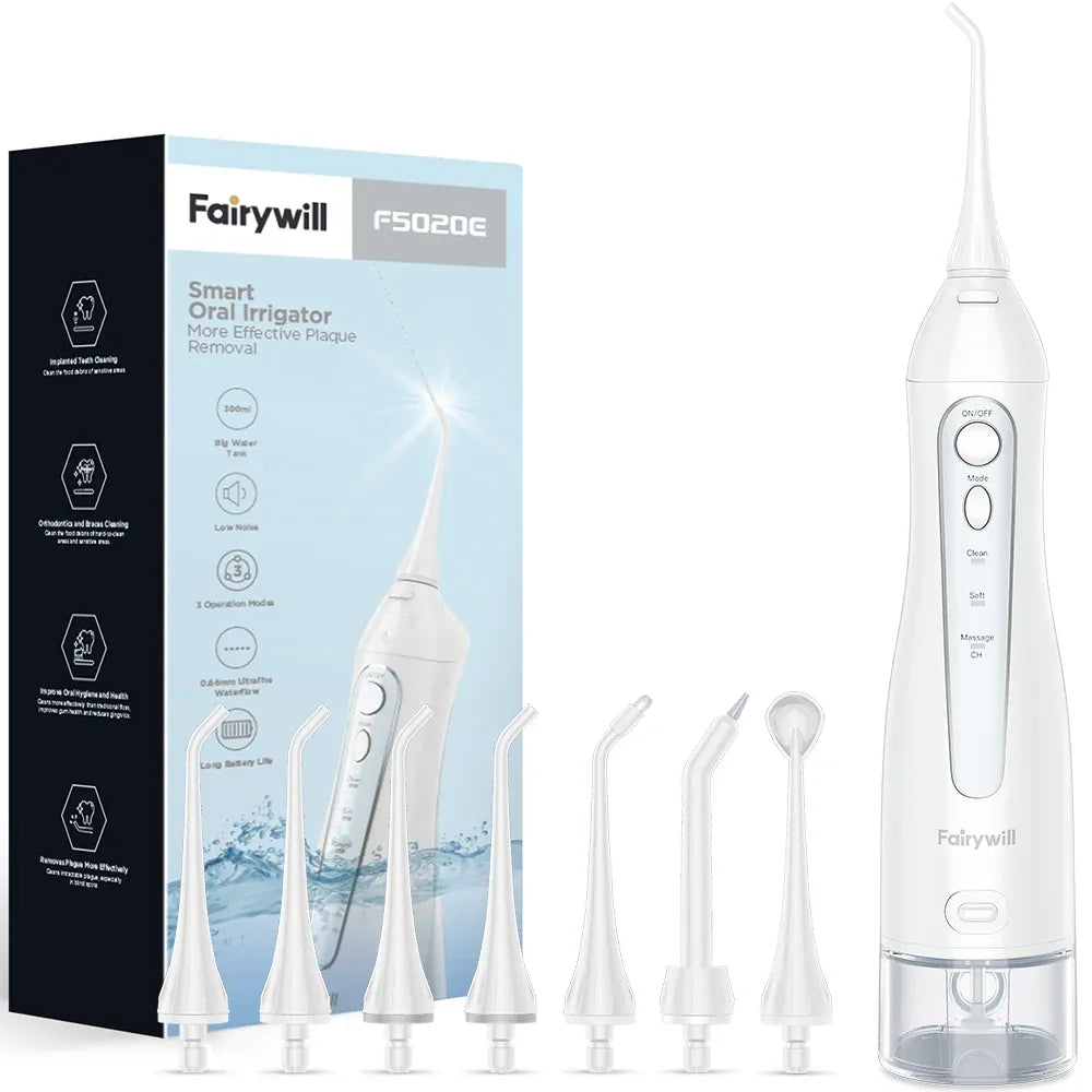 Fairywill Cordless Water Dental Flosser - 300ML Portable Oral Irrigator with 3 Modes, Rechargeable Waterproof Teeth Cleaner for Home and Travel