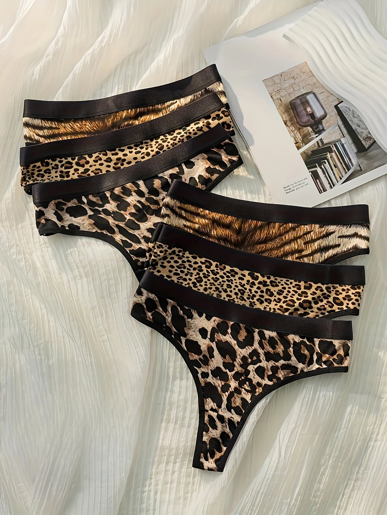 6-Pack Women’s Animal Print Thongs – Leopard Zebra Tiger Cotton Sporty Underwear Set