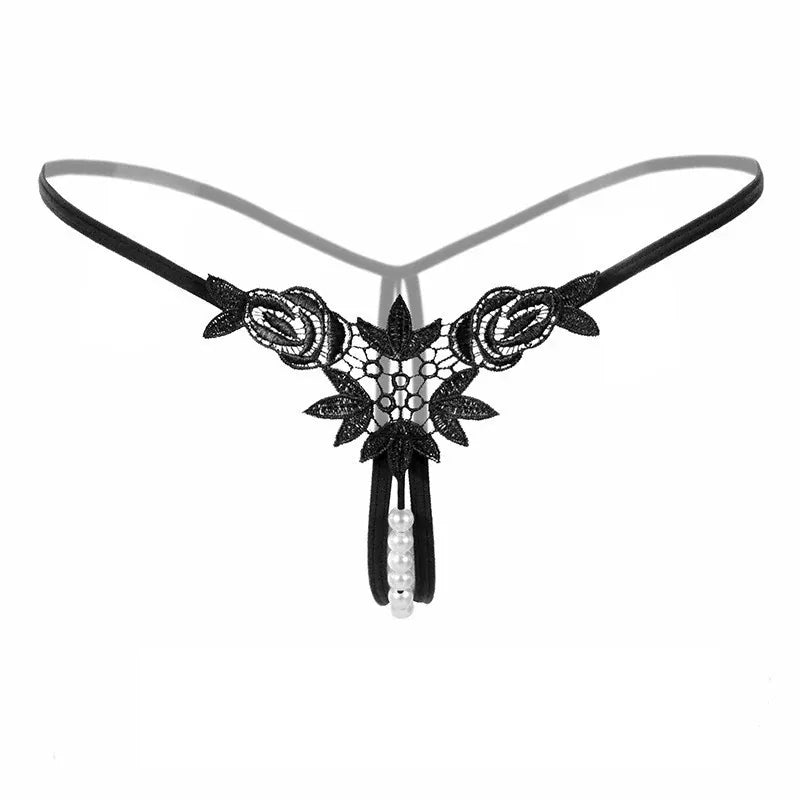 Sensual Lace  Crotchless & Pearl Triangle Thong