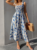 Mediterranean Bloom Smocked Maxi Dress