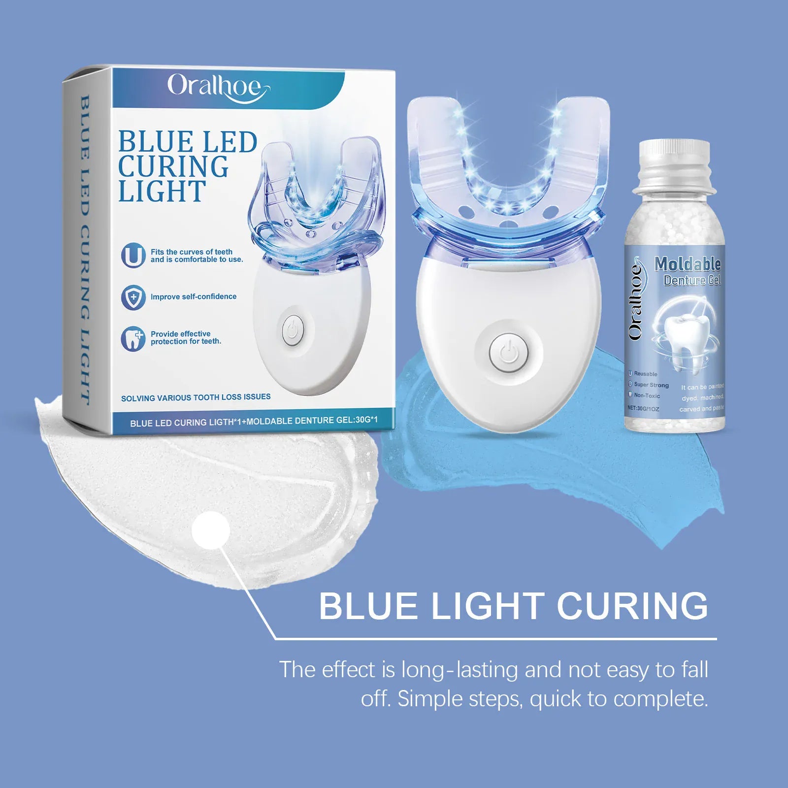 Portable Teeth Whitening Kit with Blue LED Light - Home Dental Cleansing & Stain Removal Device, Mild Formula for Sensitive Teeth