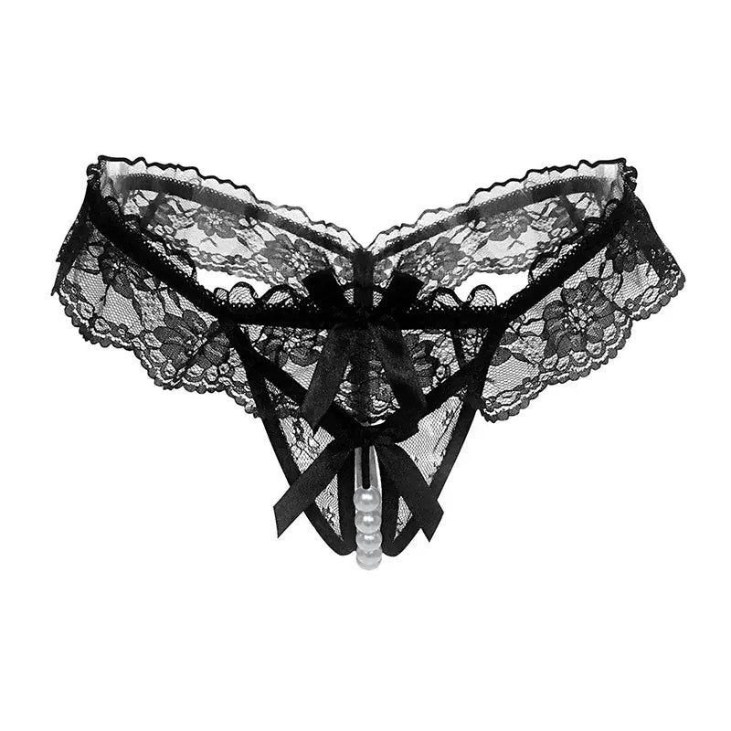 Sensual Lace  Crotchless & Pearl Triangle Thong