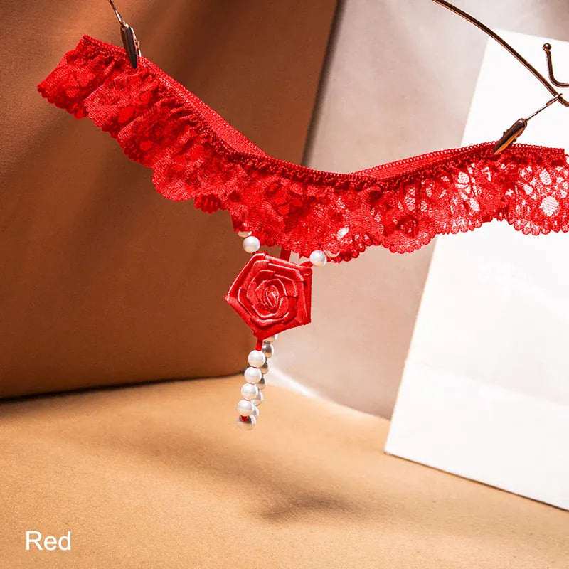 Ultra-Thin Embroidered Panties with Pearl Rose Embellishment