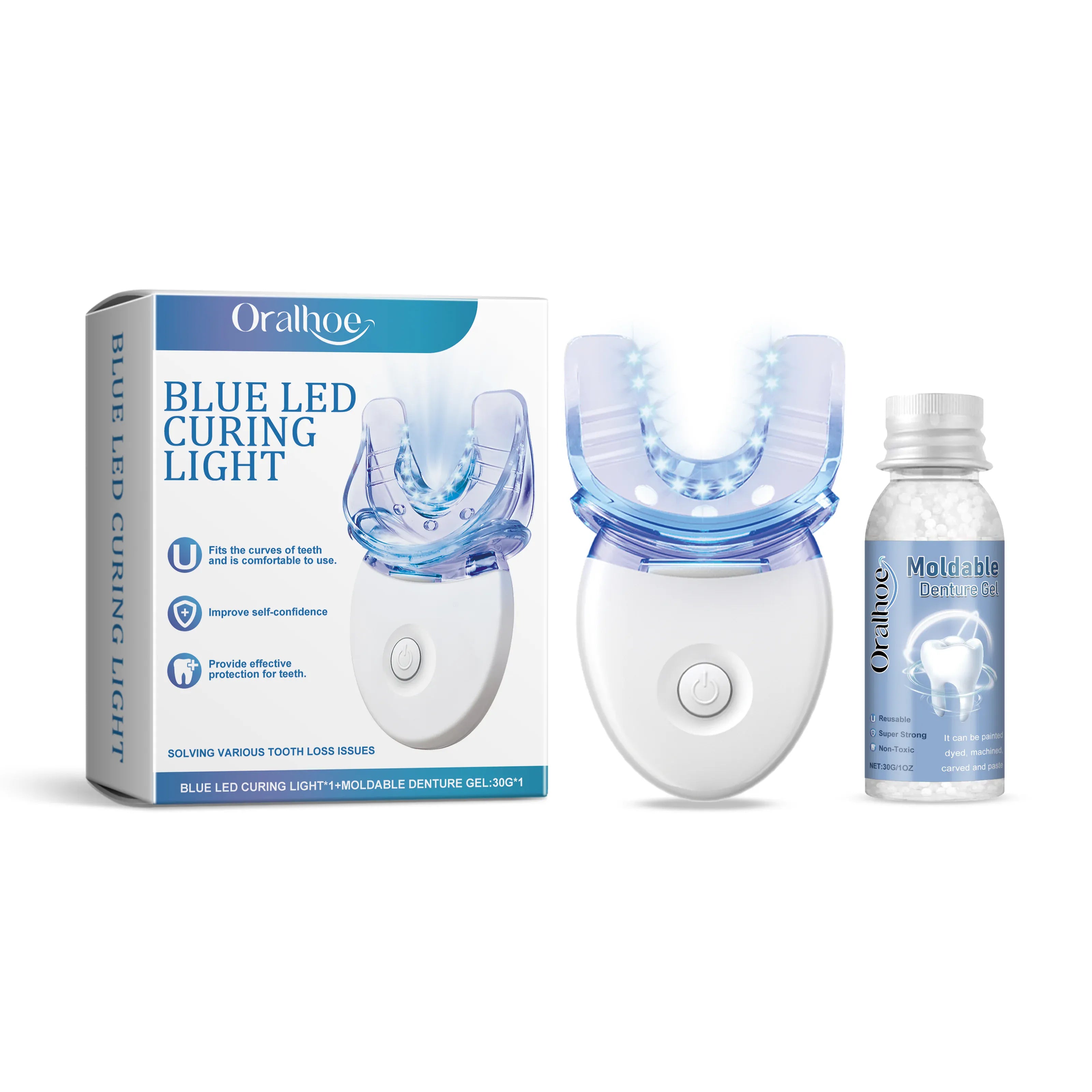 Portable Teeth Whitening Kit with Blue LED Light - Home Dental Cleansing & Stain Removal Device, Mild Formula for Sensitive Teeth