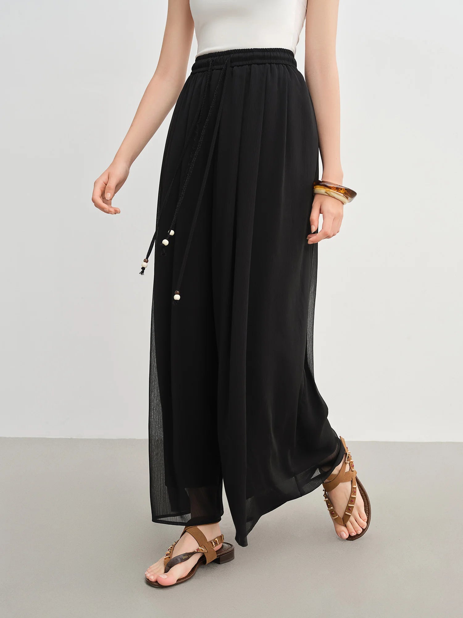 DUSHU High-Waist Wide-Leg Casual Trousers