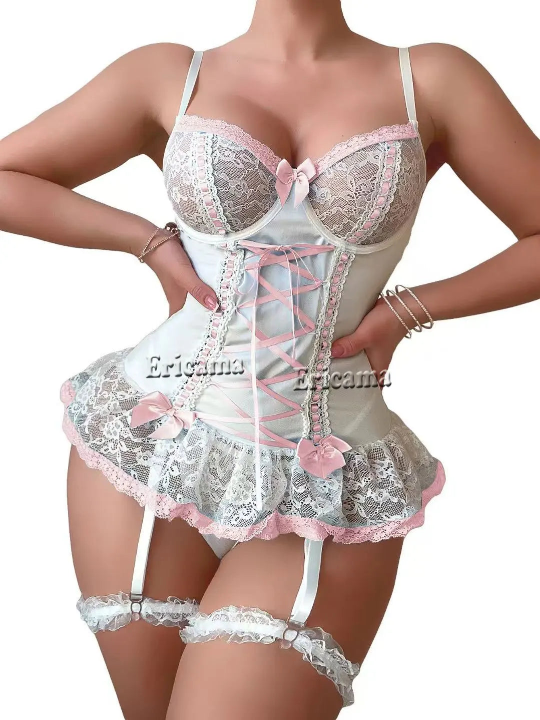 Women Sexy Lace Bra and Panty Set with Garter