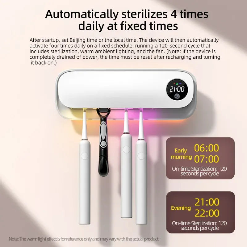 UV Toothbrush Sanitizer and Holder - Rechargeable Wall-Mount Toothbrush Cleaner with 20-Min Quick Dry, Family Bathroom Oral Care Organizer