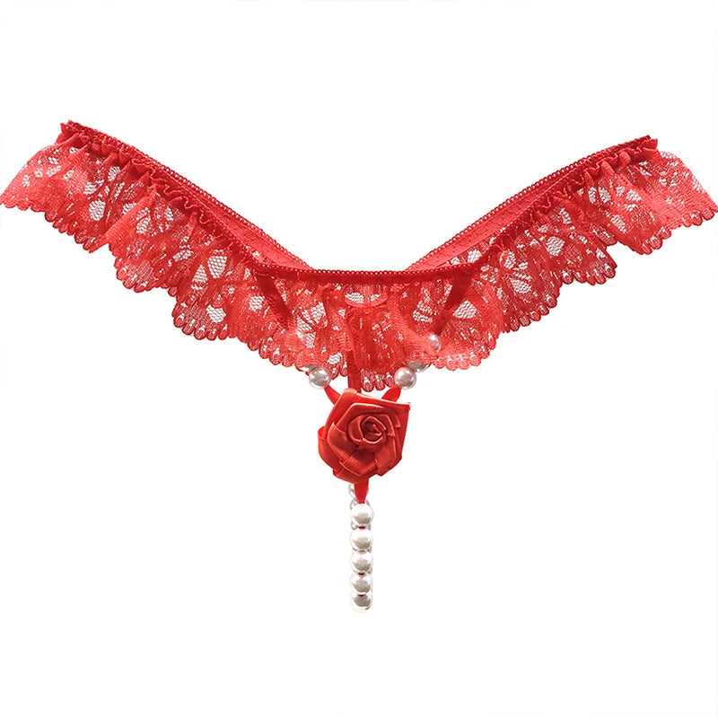 Ultra-Thin Embroidered Panties with Pearl Rose Embellishment