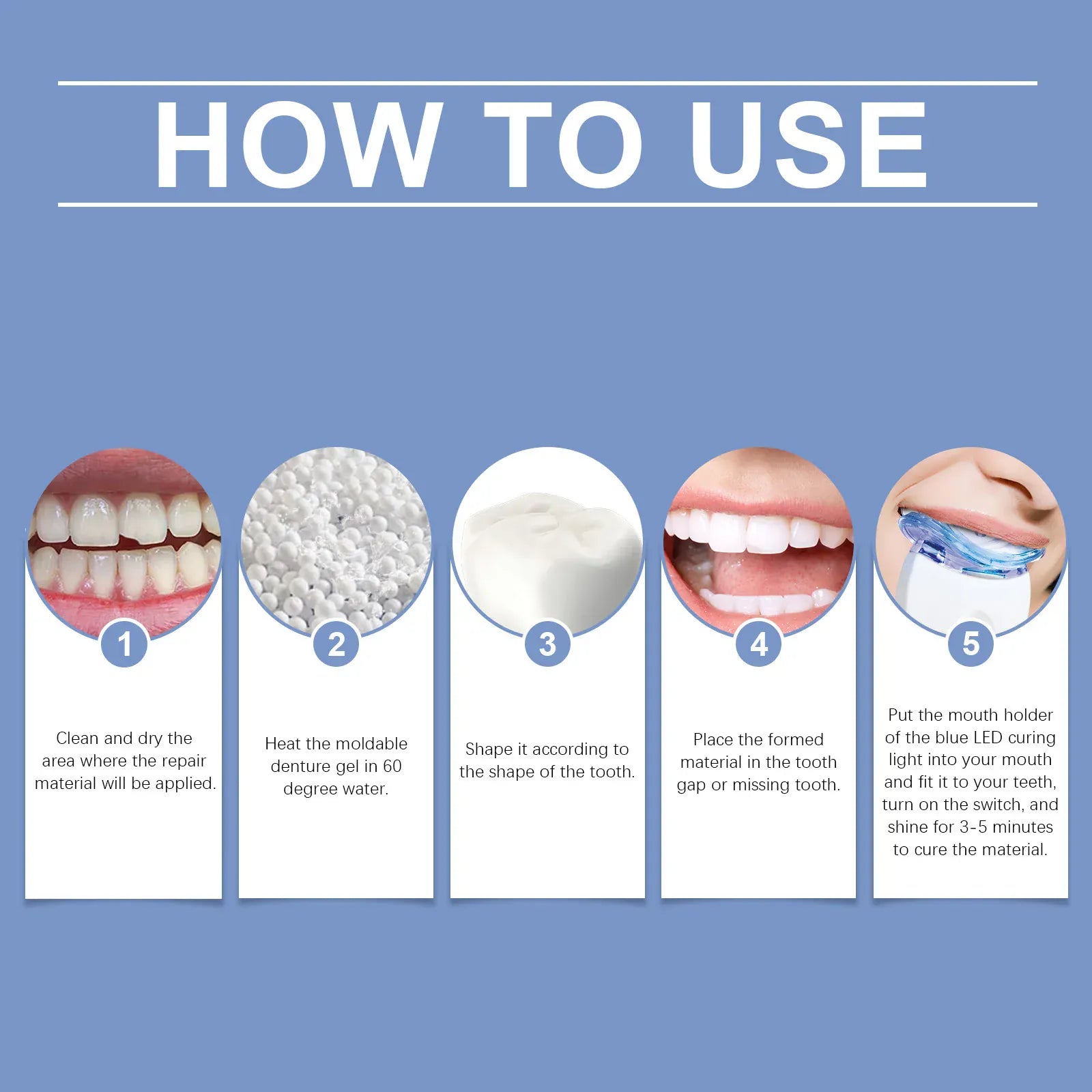 Portable Teeth Whitening Kit with Blue LED Light - Home Dental Cleansing & Stain Removal Device, Mild Formula for Sensitive Teeth