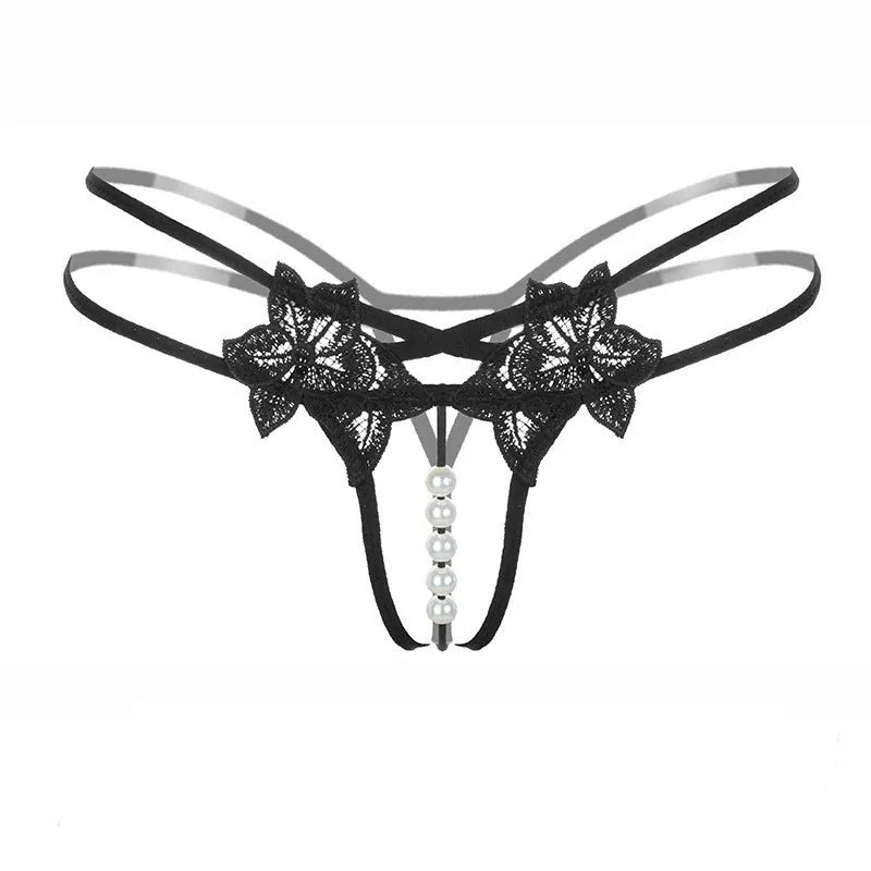 Sensual Lace  Crotchless & Pearl Triangle Thong