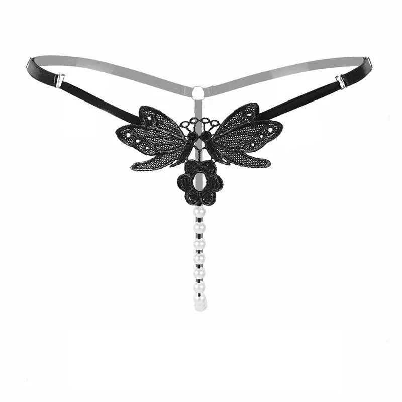 Sensual Lace  Crotchless & Pearl Triangle Thong