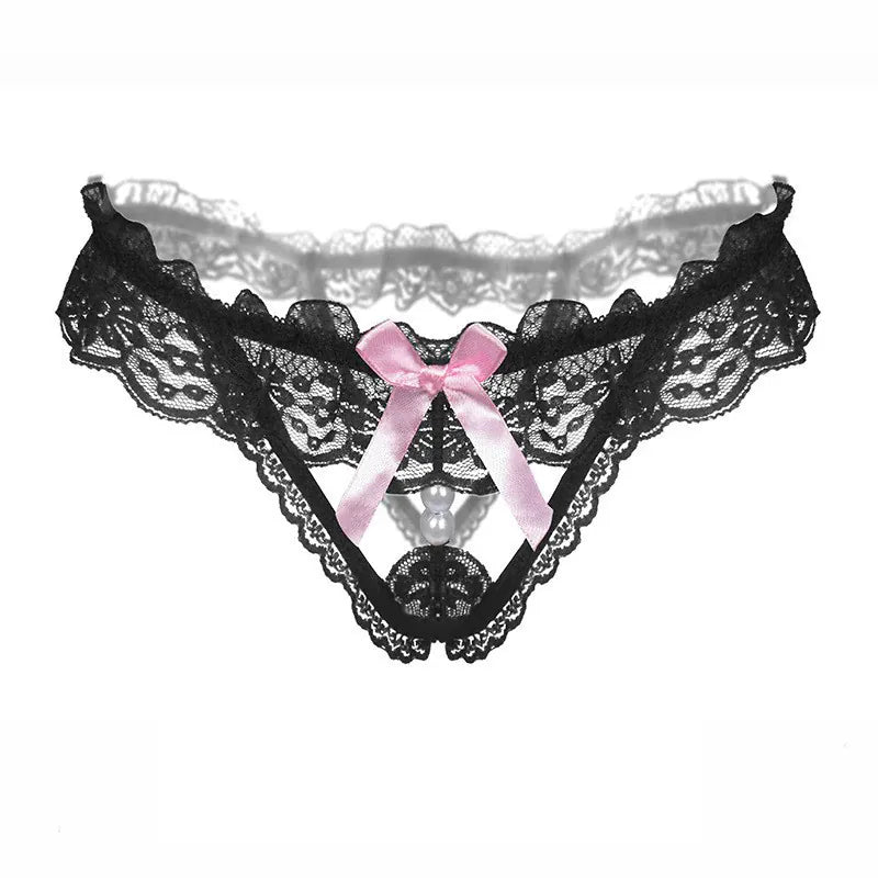 Sensual Lace  Crotchless & Pearl Triangle Thong