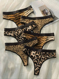 6-Pack Women’s Animal Print Thongs – Leopard Zebra Tiger Cotton Sporty Underwear Set