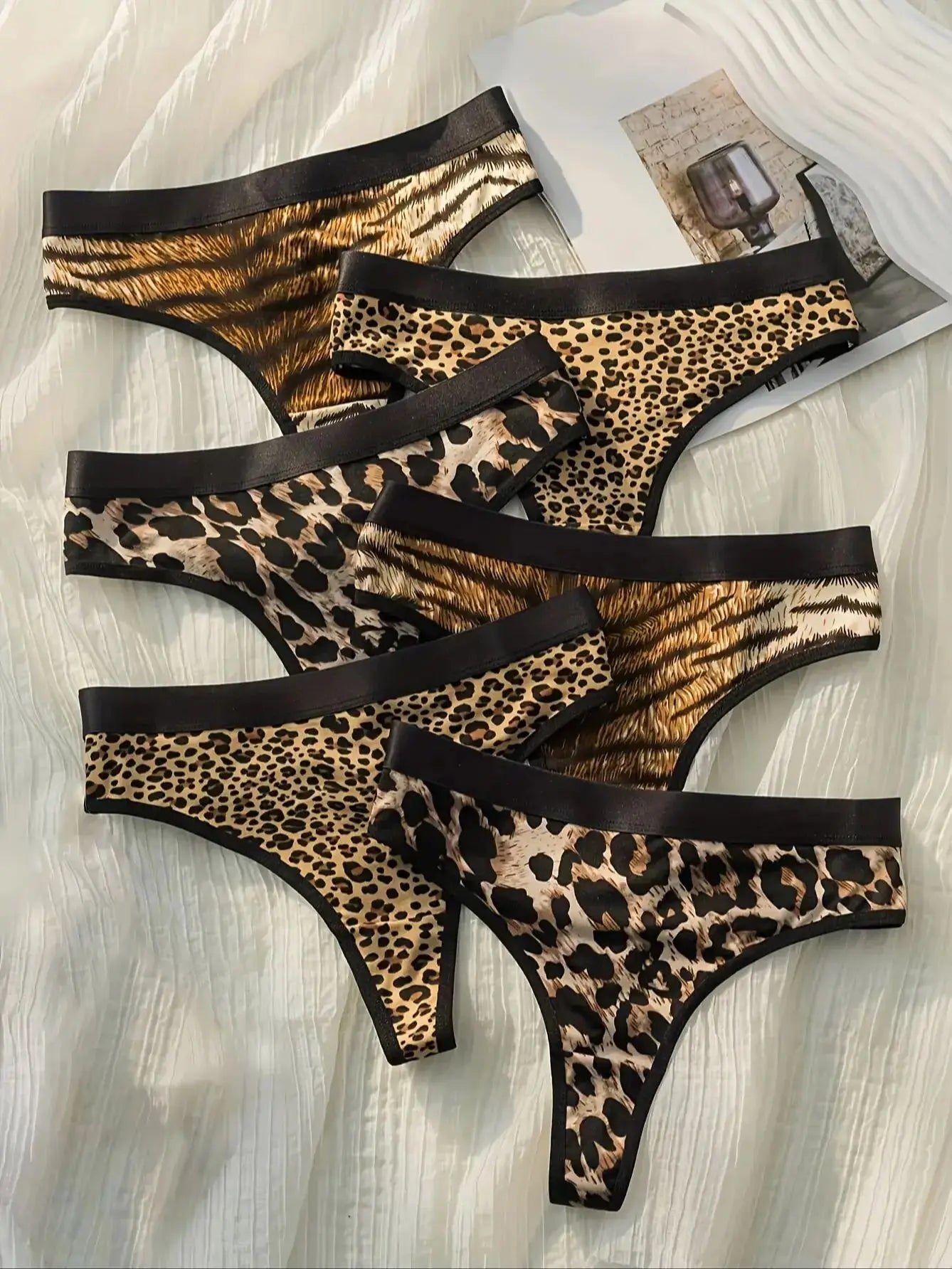 6-Pack Women’s Animal Print Thongs – Leopard Zebra Tiger Cotton Sporty Underwear Set