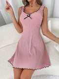 Blush Bow Dream Nightdress – Soft Ruffle Trim Sleeveless Sleepwear for Women | Cute Summer Home Dress