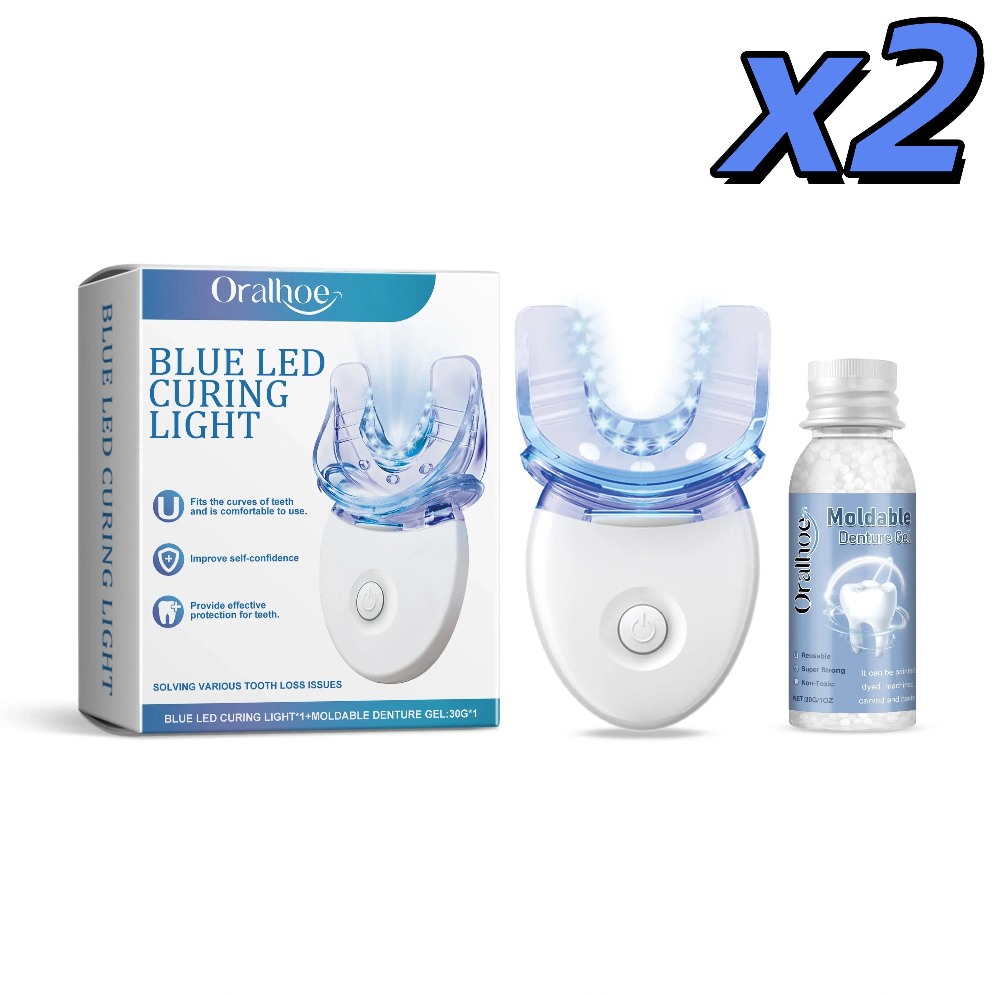 Portable Teeth Whitening Kit with Blue LED Light - Home Dental Cleansing & Stain Removal Device, Mild Formula for Sensitive Teeth