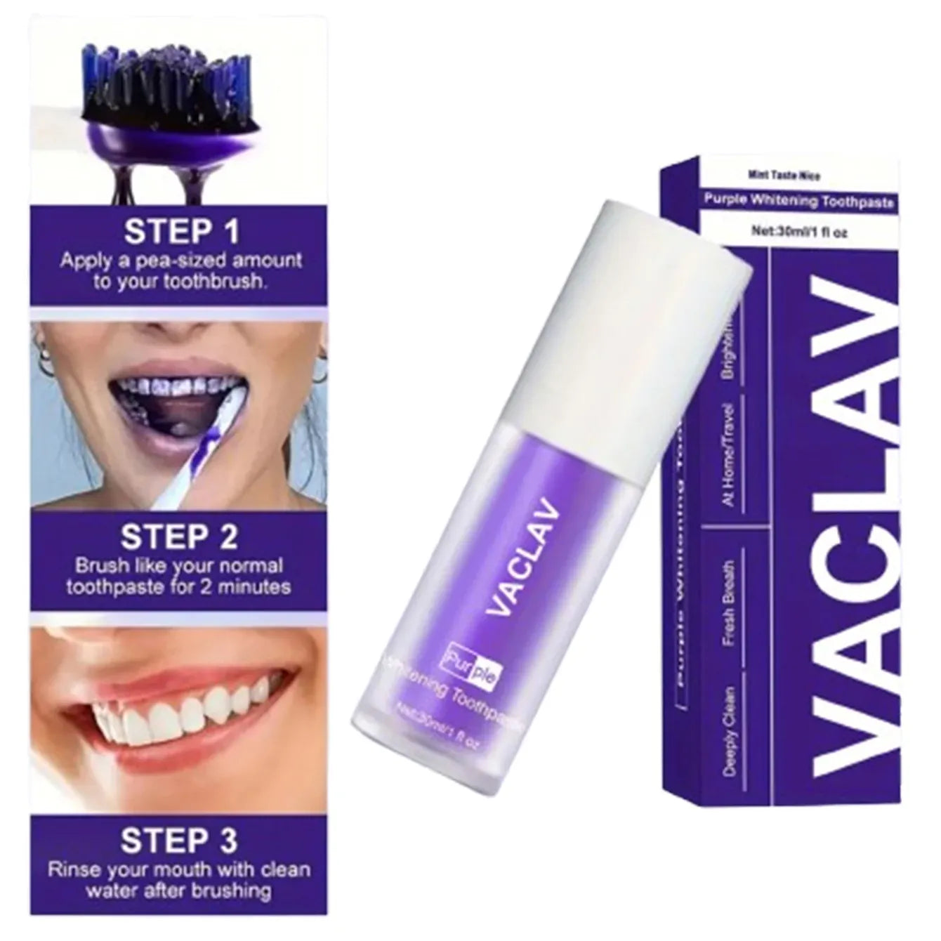 Vaclav Purple Toothpaste for Teeth Whitening - V34 Color Corrector Tooth Stain Removal, Brightening Tooth Paint Booster for Yellow Teeth