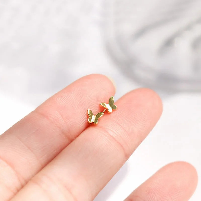 Small Gold-Plated Butterfly Heart Tragus Helix Studs