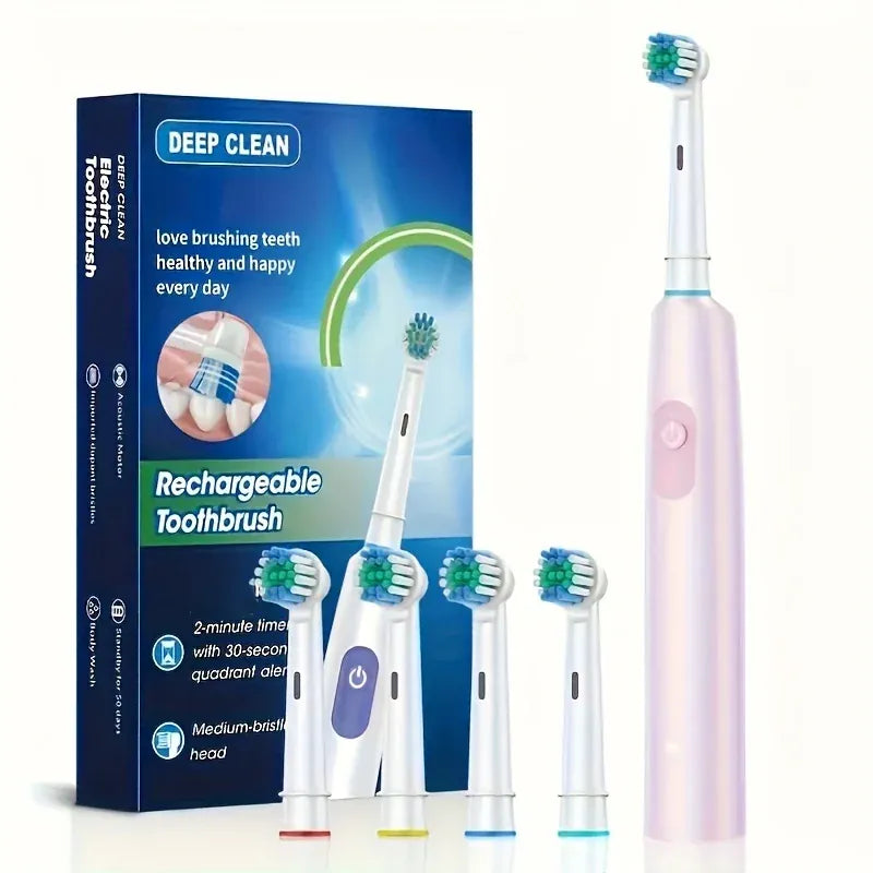 Rotary Electric Toothbrush for Adults, Smart Rotating Power Toothbrush with 5 Cleaning Modes, Soft Bristles, USB Rechargeable, 8 Replacement Heads