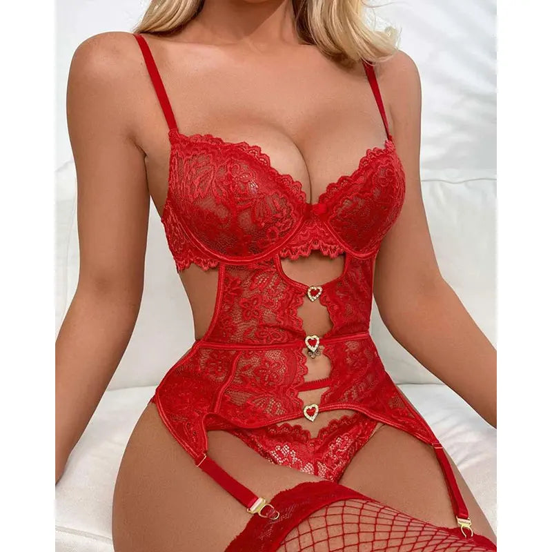 Women Sexy Sheer Bodystocking Lingerie Set