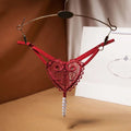Sexy Heart Embroidery Pearl Thong for Women – Low Rise Lace Lingerie