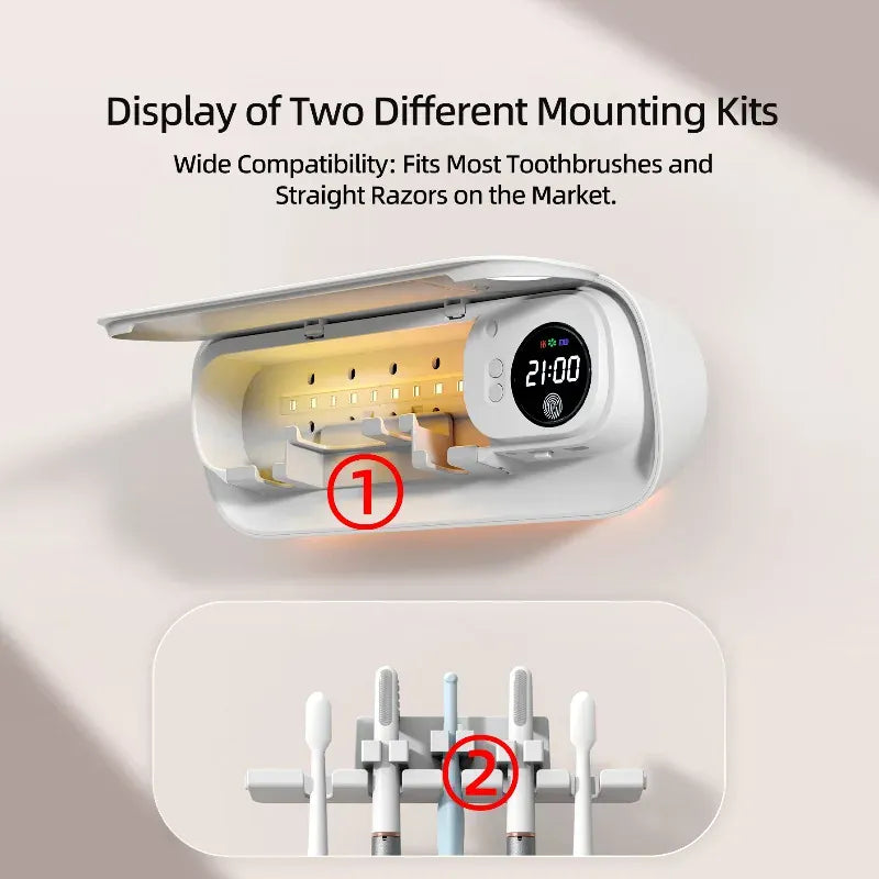 UV Toothbrush Sanitizer and Holder - Rechargeable Wall-Mount Toothbrush Cleaner with 20-Min Quick Dry, Family Bathroom Oral Care Organizer