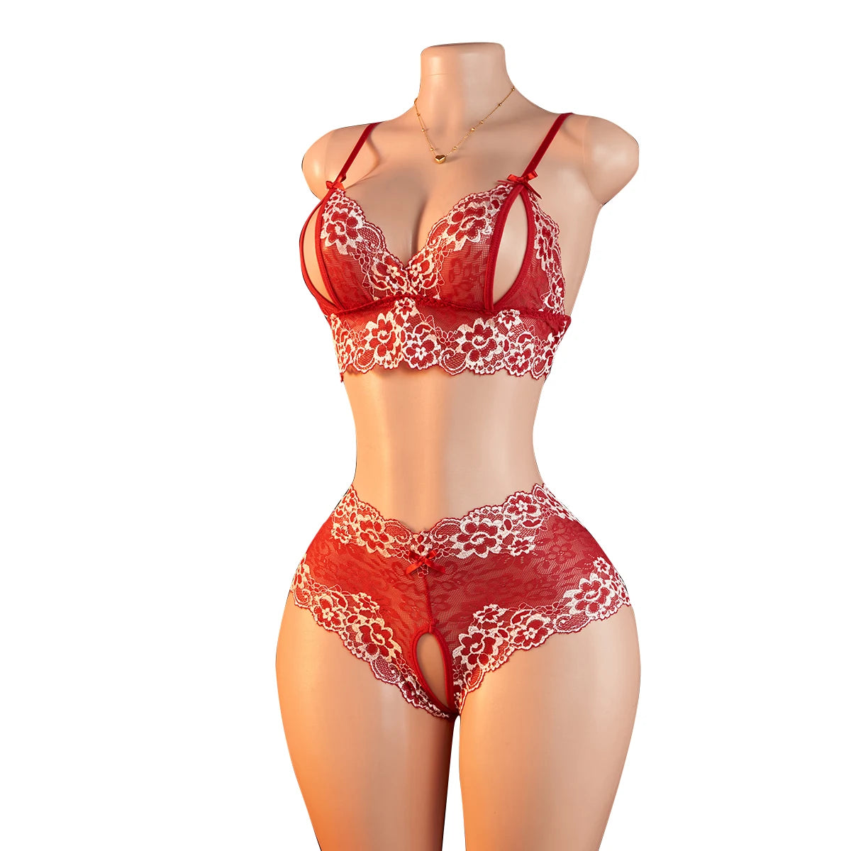 Women Lace Bra and Panty Set – Contrast Color Elegant Lingerie Suit