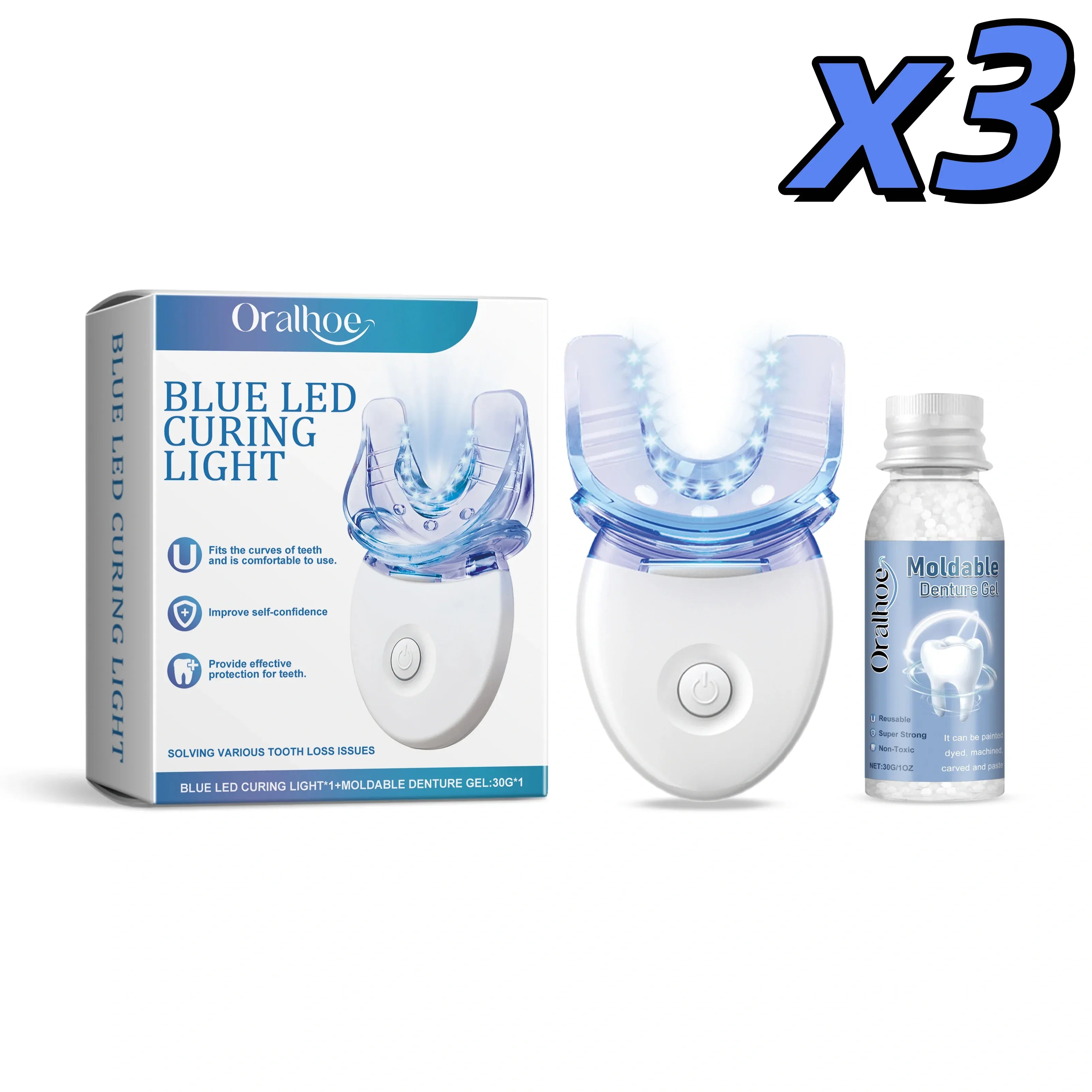 Portable Teeth Whitening Kit with Blue LED Light - Home Dental Cleansing & Stain Removal Device, Mild Formula for Sensitive Teeth