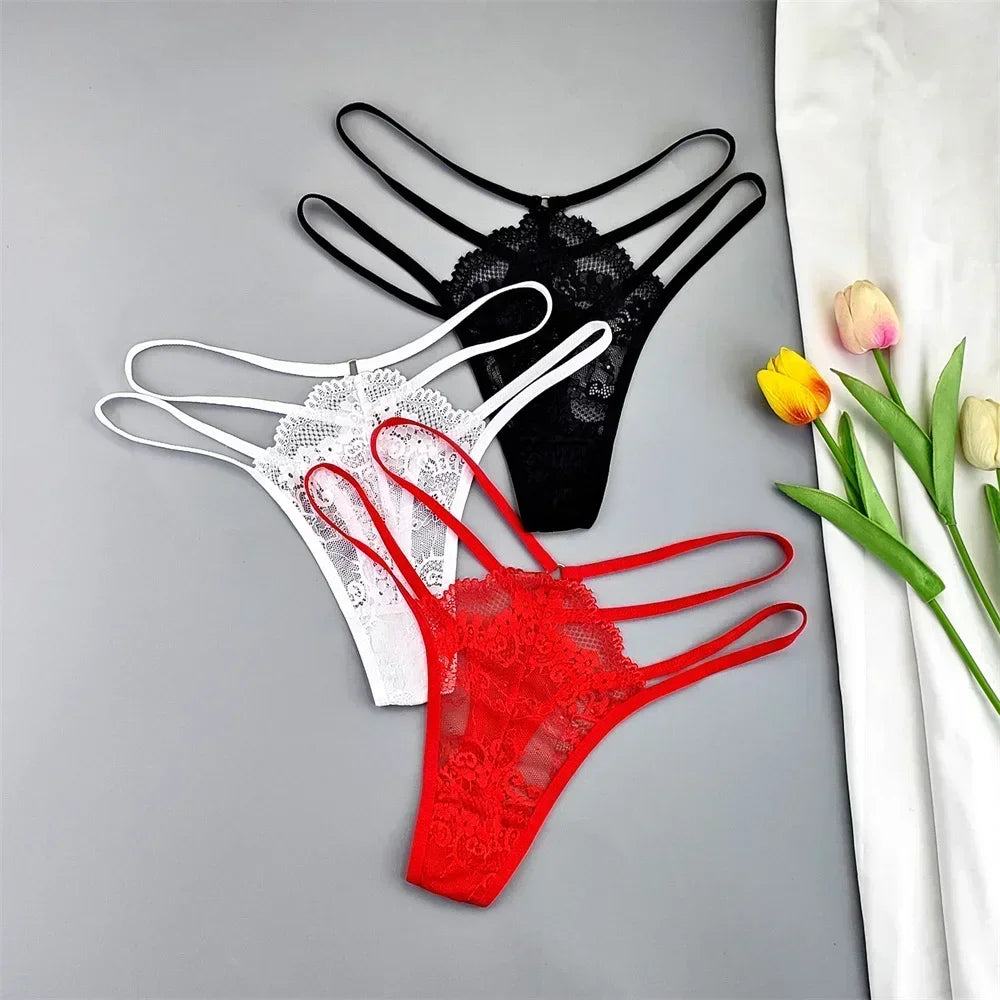 3PCS Lace Thong Set Women