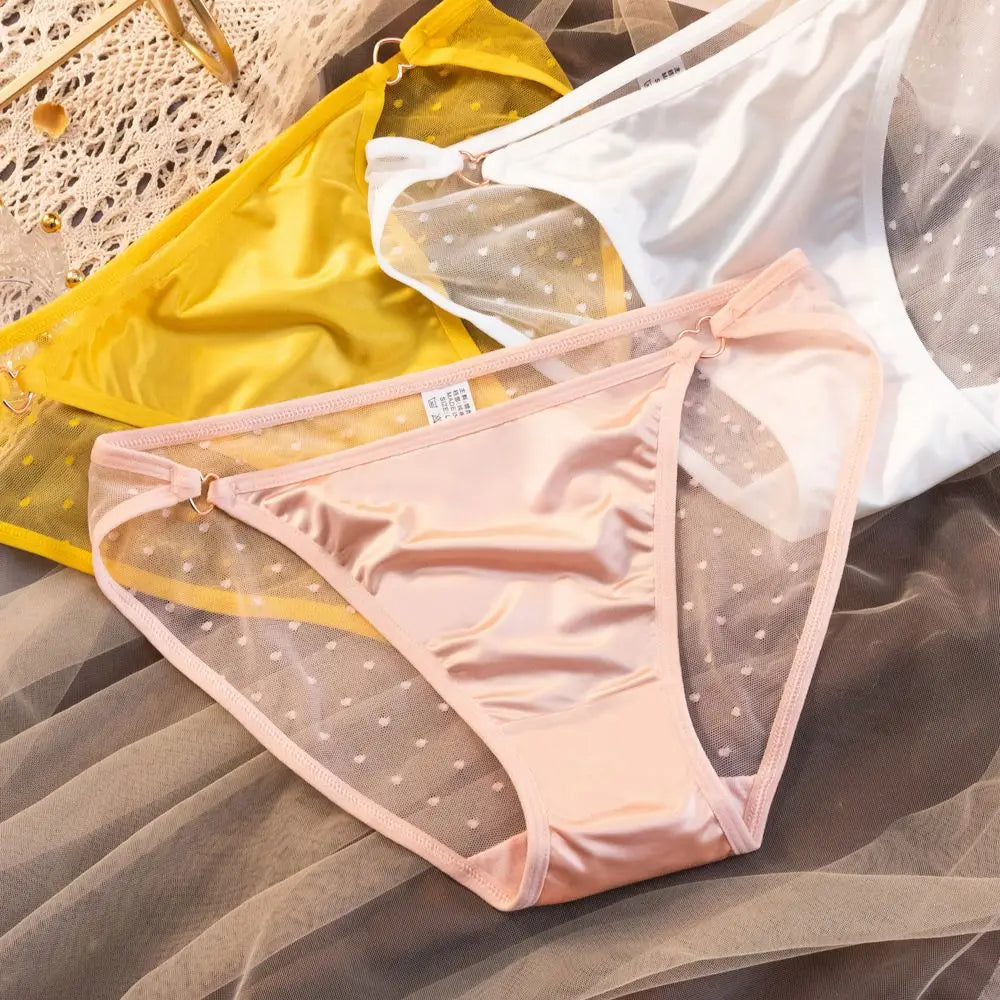Seamless Lace Women Briefs Mid Waist Cotton Crotch Heart Buckle Dot Print Panties