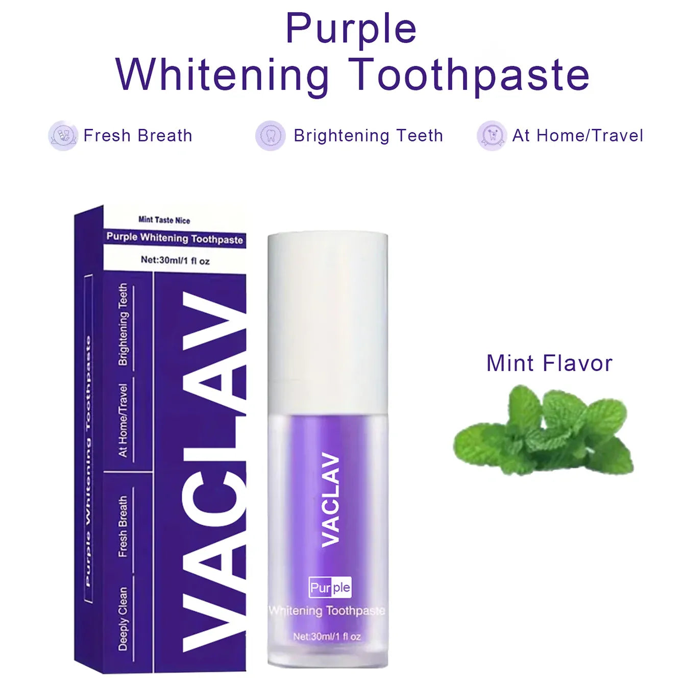 Vaclav Purple Toothpaste for Teeth Whitening - V34 Color Corrector Tooth Stain Removal, Brightening Tooth Paint Booster for Yellow Teeth