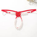 Sexy Rose Pearl G-String for Women – Beaded Open Crotch Lace Thong Lingerie