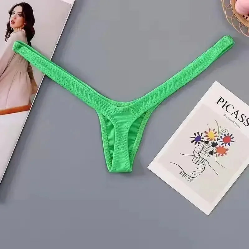 طقم 4 سراويل داخلية ثونغ مثيرة بخصر منخفض للنساء – ملابس داخلية بيكيني عميقة على شكل V تسمح بالتهوية
